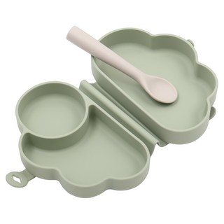 TRENi Mini 外出餐盤雲朵包 附湯匙, 鼠尾草綠, 1個