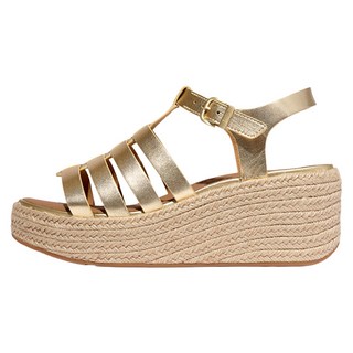 fitflop 女士厚底草編皮革漁夫楔型涼鞋, 235, 鉑金色