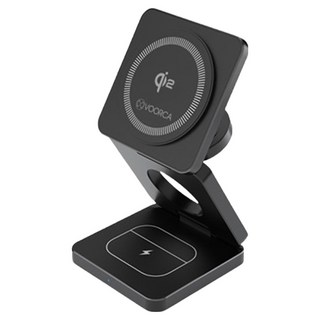 VOORCA Qi2快充認證 折疊式三合一鋁合金磁吸無線充電座(充手機/手錶/耳機), 黑色, 1個
