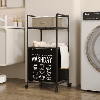 넥솔라 재활용 빨래 주방 수납선반 정리 트롤리, 블랙, 2단