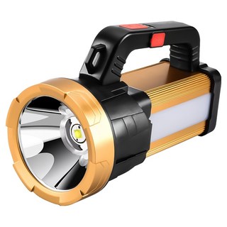 QLZHS 防水手提式探照燈 強光手電筒 露營燈 應急照明燈 登山 釣魚 戶外照明燈 工作燈 帶支架, 黑色, 1個