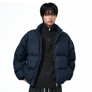 웨스트그랜드블러바드 남성용 몬스트로 크롭 면 데님 오버핏 푸퍼 자켓