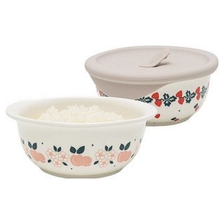 PRACA 波蘭風格陶瓷冷凍飯容器2件組, 1套, 容器 蜜桃花 450ml + 草莓 450ml
