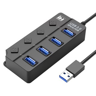 iN NETWORK 支援USB3.0 獨立電源開關 4埠擴充USB集線器 IN-3U4BK, 黑色, 1個