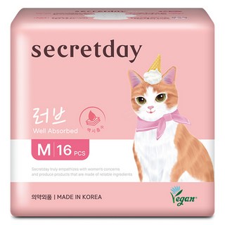 secretday 韓國原裝進口 Love超吸收系列 衛生棉 蝶翼型, M, 16片, 1包