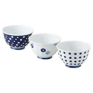 有田燒 藍丸紋湯麵丼碗3件組, 白色 + 藍色, 1套