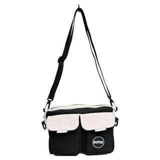 FUJIFILM 富士 instax Logo 撞色斜揹包 黑色+米色, 1個, Instax 撞色斜背包