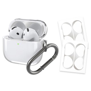 LIAMONT AirPods 透明保護殼 防變色TPU透明 + 防鐵粉貼紙 2入組, 1套, 透明(保護殼), 銀色(貼紙), AirPods 第4代