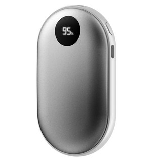 케이맥스 3단계 온도조절 충전식 LCD 손난로 보조배터리 5000mAh C타입 케이블, 실버