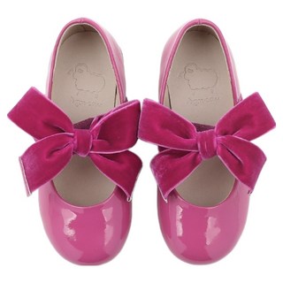 Agneau 兒童牡丹絲絨蝴蝶結淑女鞋