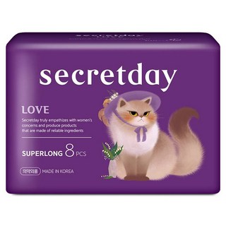 secretday Love系列 超長蝶翼衛生棉, 1套, 8片, 超夜用型