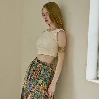 VikiniVender 女款Paride鉤針後綁帶無袖短版上衣