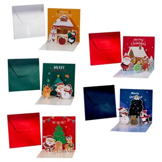 아이엔피 크리스마스 파티 팝업입체 카드 11 x 11 cm 5종 + 봉투 5p 세트 POP-04, 혼합색상, 1세트