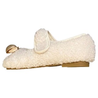 HARAROI 女童保暖蓬鬆金色亮點毛絨內裡瑪莉珍平底鞋