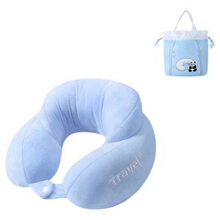 XTER 舒適U型便攜旅行頸枕 + 便攜袋套組, 天藍色