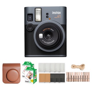 FUJIFILM 富士 instax 即時相機 instax mini41 + 專用相機包 棕色 + mini底片 40張 + 相紙相框 + 木製裝飾組合, 1套