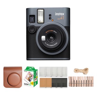 FUJIFILM 富士 instax instax mini 41 即時相機 + 棕色專用相機包 + 迷你底片 20張 + 紙相框隨機出貨 + 木製裝飾組, 1套