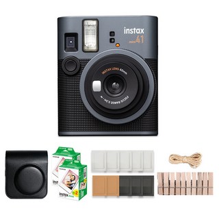 FUJIFILM 富士 instax 迷你拍立得相機 + 專用相機包 黑色 + 迷你底片 40張 + 紙相框 隨機出貨 + 木製裝飾組, 1套, mini 41