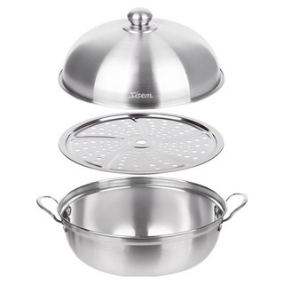 시샘 인덕션 사용가능 초음파 세척한 스텐 찜냄비 + 레스팅 커버 세트, 1세트, 24cm