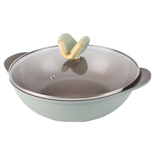 Kitchenwell V-Cook IH電磁爐適用陶瓷塗層派對炒鍋 + 玻璃鍋蓋組, 1套, 綠色, 28cm