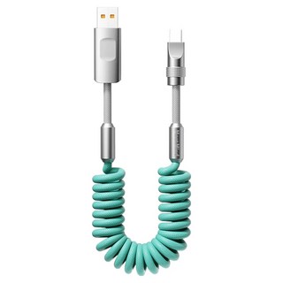 Meet Mind 撞色系列 彈簧螺旋編織強化快充線 A-C 3A-15W, 湖藍色 + 灰色, 1個, 65cm