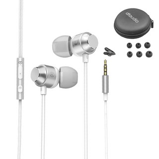 DTAudio 重低音 磁吸線控入耳式耳機 附耳機線夾 + 收納包 + 耳帽 3.5mm, 銀色, K9