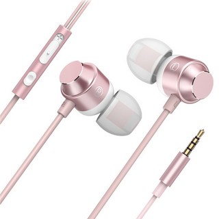 DTAudio 重低音磁吸線控耳機 3.5mm 機線夾 + 耳帽 3組 + 收納包, 玫瑰金, K9-A04