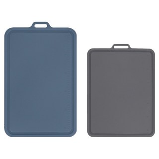 SiliconStory 抗菌鉑金雙面砧板 中+小組合, 1套, 粉彩藍 + 炭灰色
