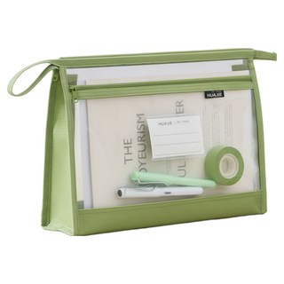 쿠말 메쉬 지퍼 파일 케이스 보조가방, 아보카도 그린, 1개