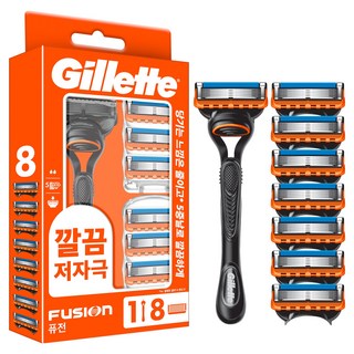 질레트 퓨전 5중 서스펜션 면도기 세트, 1세트, 핸들 + 면도날 8p