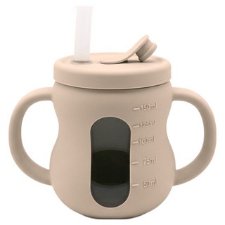 MomnLittle 嬰兒花生矽膠3合1吸管杯, 奶油米色, 1個, 150ml