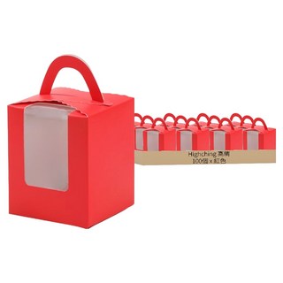 Highching 高精 開窗蛋糕盒 單格, 紅色, 100個