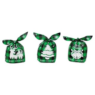 INP 聖誕節包袱巾式禮品袋 3款 x 16入 + 隨機 2入 組 14 x 23 cm 綠色格紋, 1套