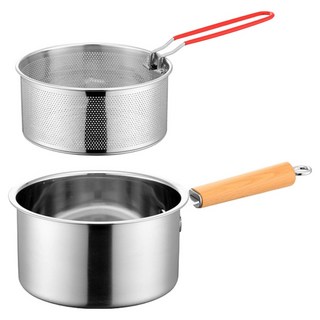 Kyhome 不鏽鋼油炸鍋/煮奶鍋/料理鍋 + 濾網油炸籃, 銀色, 1套, 18cm