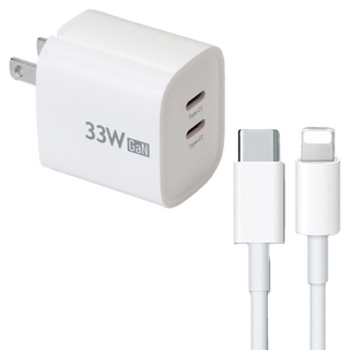 DTAudio 氮化鎵充電器 33W + iPhone PD快充線 1m, 白色, 1套