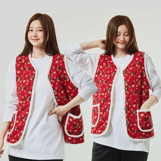 lucky bear 男女通用 朴槿惠款 花朵圖案 鄉村度假 絎縫 羊毛背心 2件組