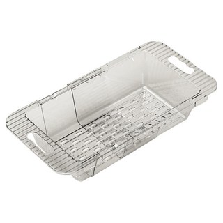 Kyhome 廚房可伸縮瀝水籃/水槽瀝水架/餐具碗盤瀝水架/果蔬洗菜籃, 透明白, 1個, 1層