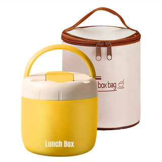 Kyhome 304不鏽鋼雙層保溫提鍋 手提午餐盒 飯盒, 黃色, 1個