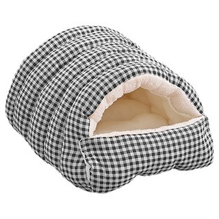 Mega 冬季毛毛北極絨保暖封閉寵物窩, 黑格子, 1個
