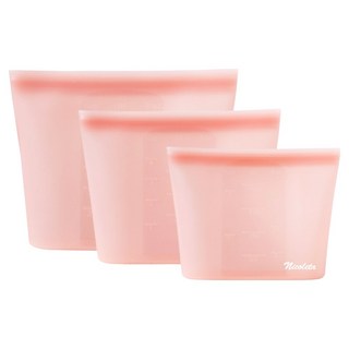 Nicoleta 頂級矽膠保鮮密封袋 500ml + 1L + 1.5L 套組, 蜜桃色, 1套