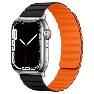 LIAMONT Apple Watch 磁吸雙色磁鐵矽膠錶帶, 1個, 黑橘色