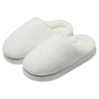 Couselect 毛絨棉拖鞋 女士秋冬 厚底防滑 舒適保暖 居家辦公休閒, 白色, 1雙