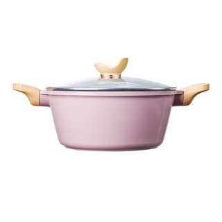 Lanmi 懶米 抱抱系列 麥飯石湯鍋加蓋 莫蘭迪粉, 1個, 24cm