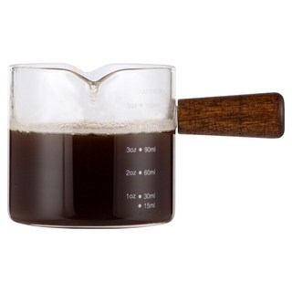 발룬피니 내열유리 우드 핸들 벨크리머 계량 샷잔 200ml, 혼합색상, 1개