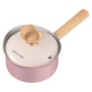 Lanmi 懶米 抱抱系列 麥飯石雪平鍋加蓋 莫蘭迪粉, 1個, 18cm