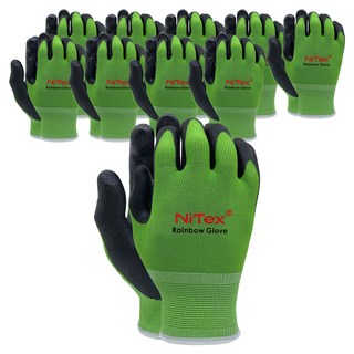 NiTex 彩虹NBR泡棉塗層工作手套 雙手穿戴 S套組 NRG-500, 綠色, 10套
