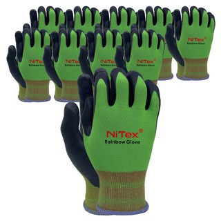 NiTex 彩虹 NBR 泡棉塗層工作手套 雙手穿戴 L 套組 NRG-500, 綠色, 10套