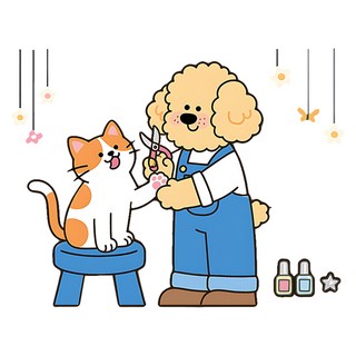 星之玩具 可愛貓狗美妝時光感性窗戶靜電貼紙, D6