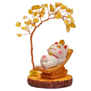Mass 招財貓黃水晶樹桌面擺件2件組 招財貓 + 水晶樹, 躺賺