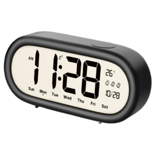 Couselect 大螢幕電子鬧鐘 三組鬧鈴 溫度顯示 靜音床頭時鐘 學生起床神器, 黑色
